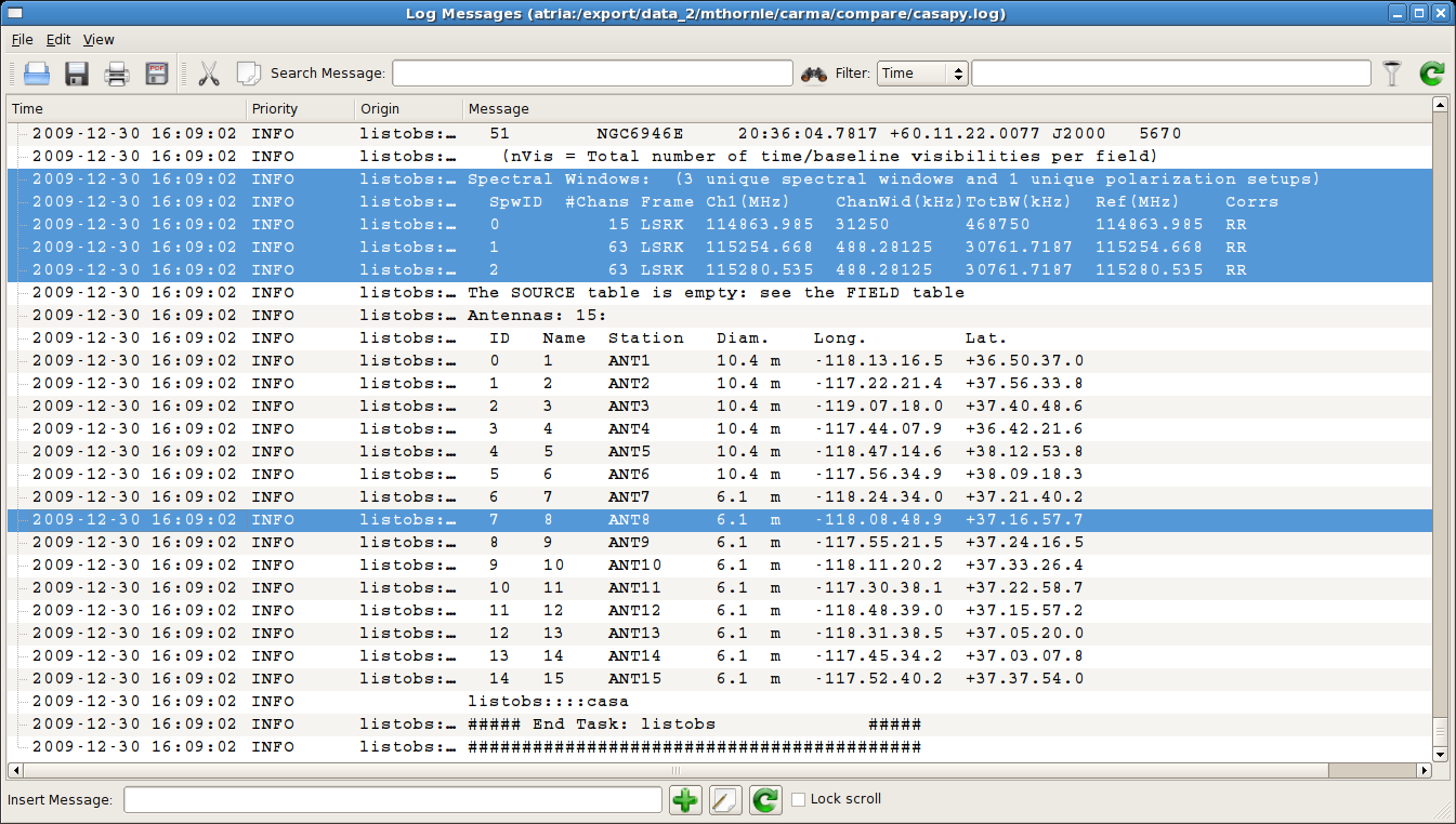 The end of the output from listobs.